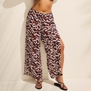 Victoria Swim Sheer Crinkle Wide-Leg Pants in Wavy Zebra 🦓